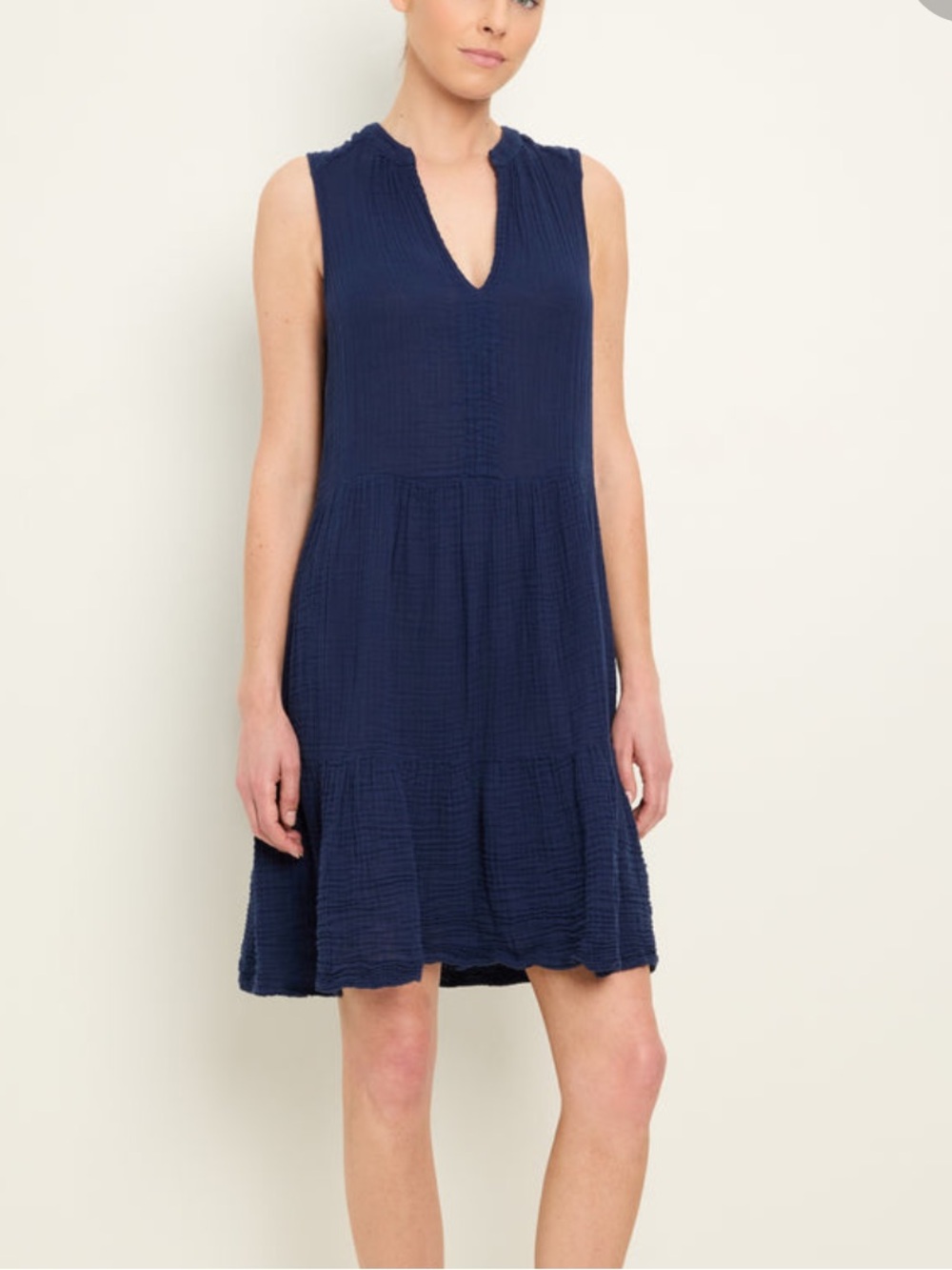Michael Stars Daisy Gauze Dress Nocturnal Navy Blue Short Tiered Boho Sz Large